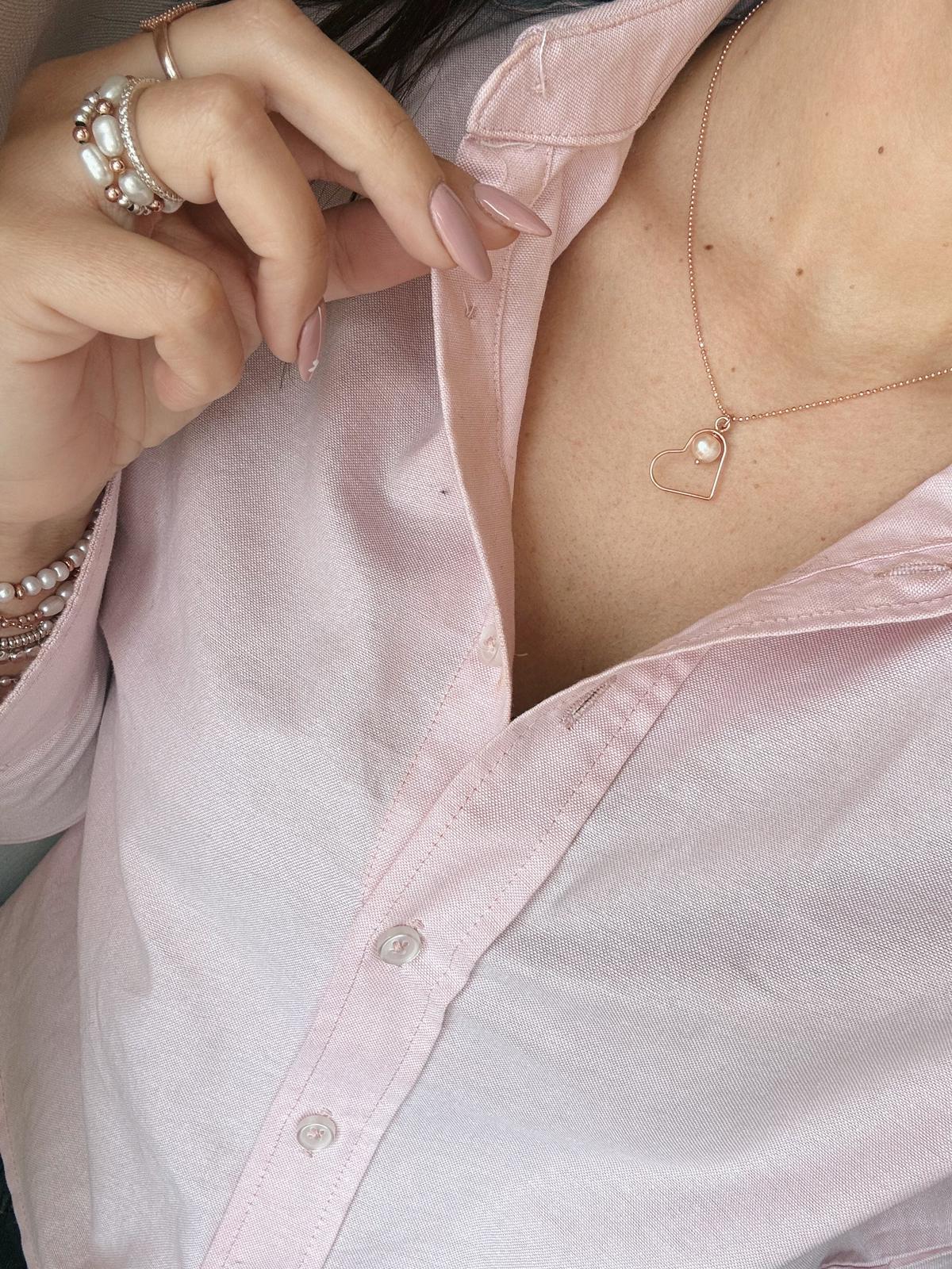 Collana micro sfere cuore filo e perla rosata