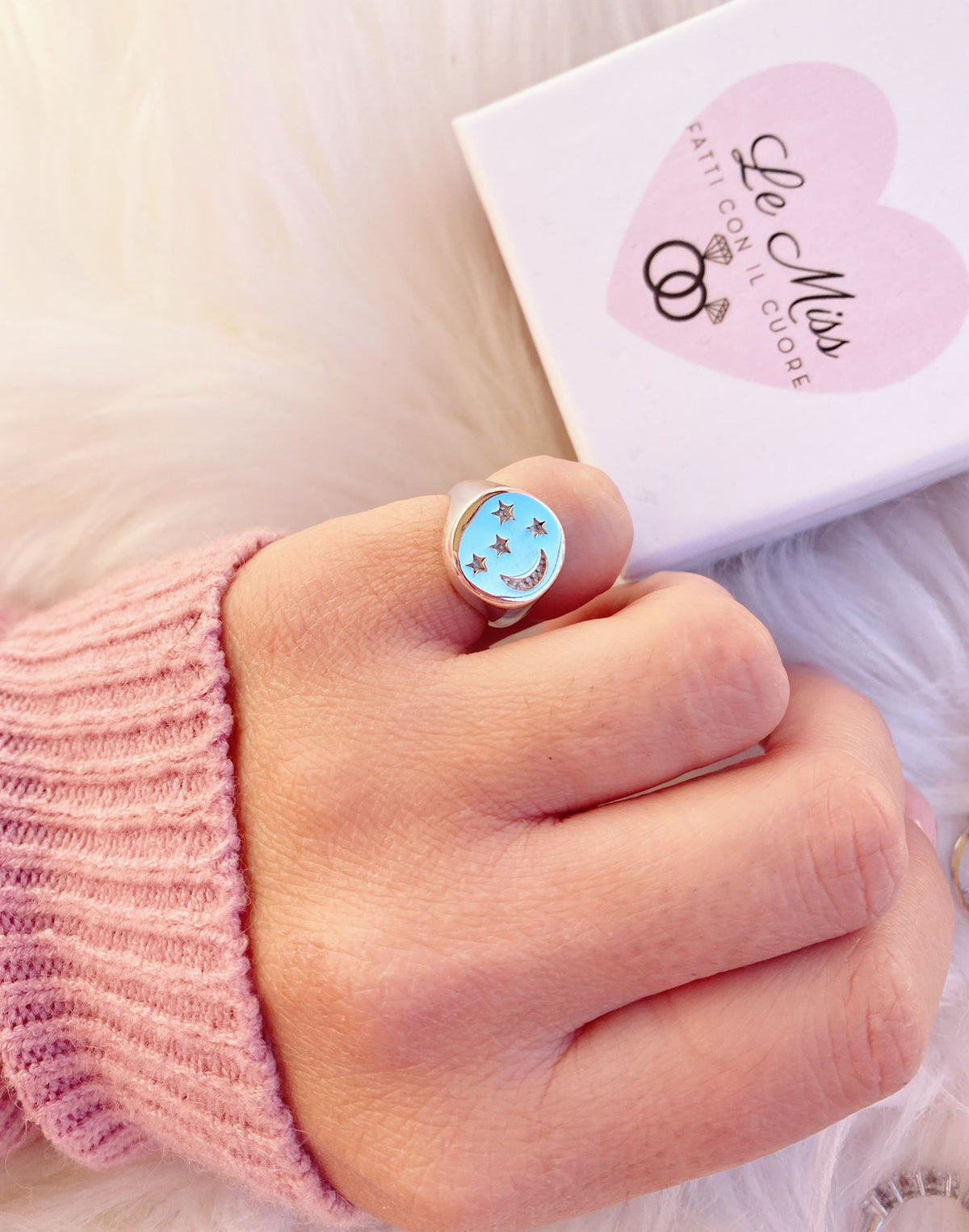 Anello mignolo luna e stelle