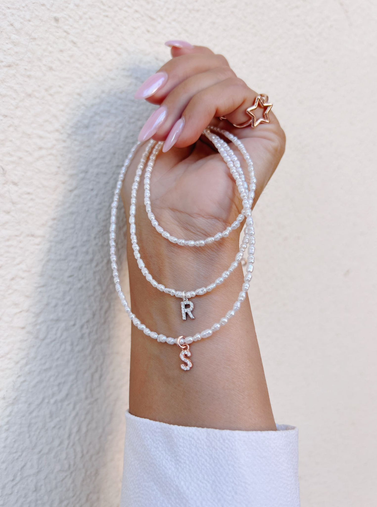 Collana micro perline di fiume allungate
