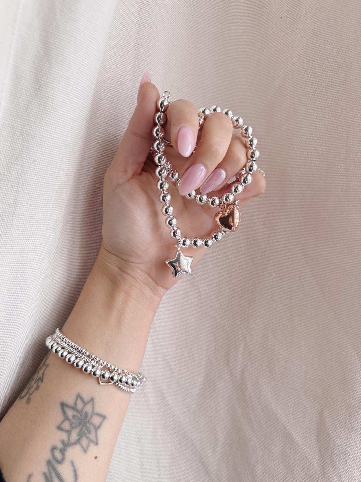 Bracciale sfere e cuore o stella big