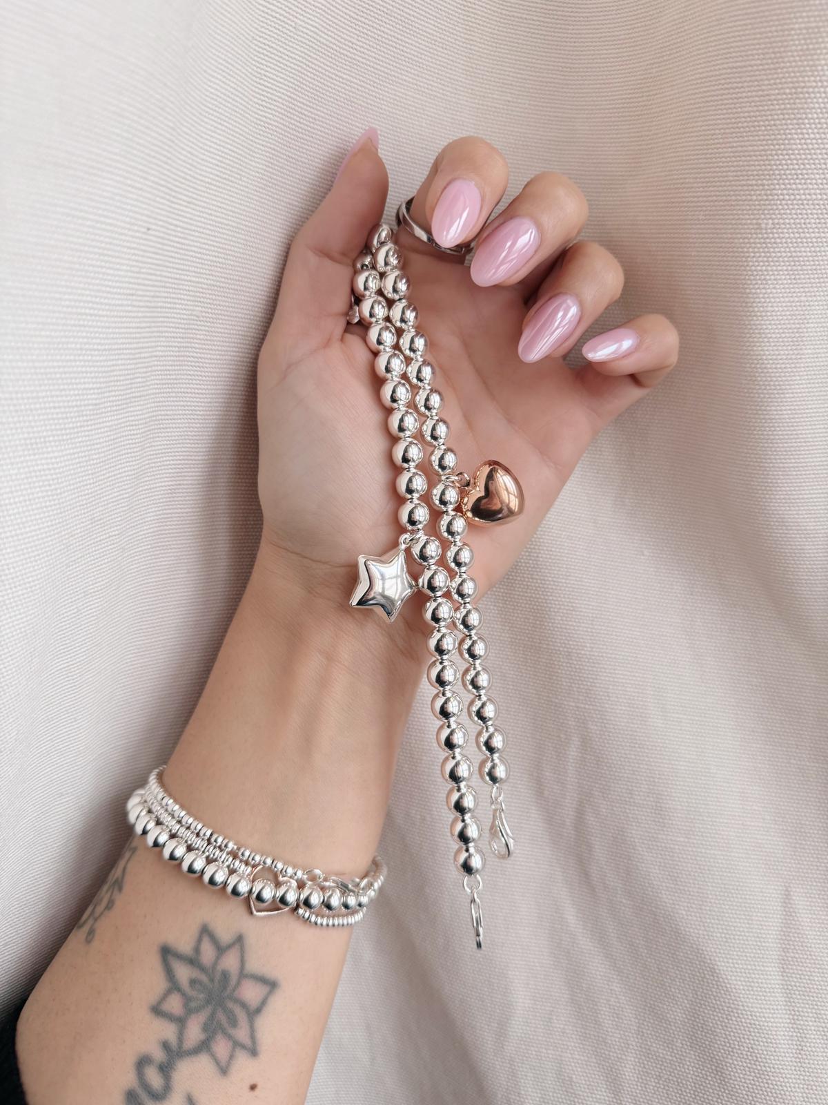 Bracciale sfere e cuore o stella big