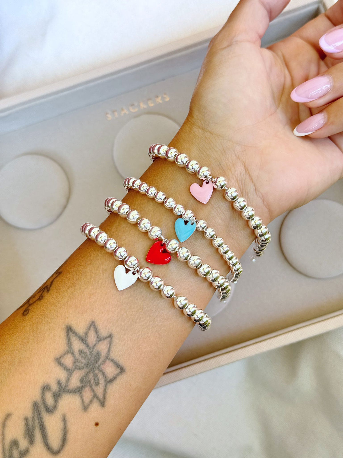 Bracciali sfere cuore obliquo smaltato