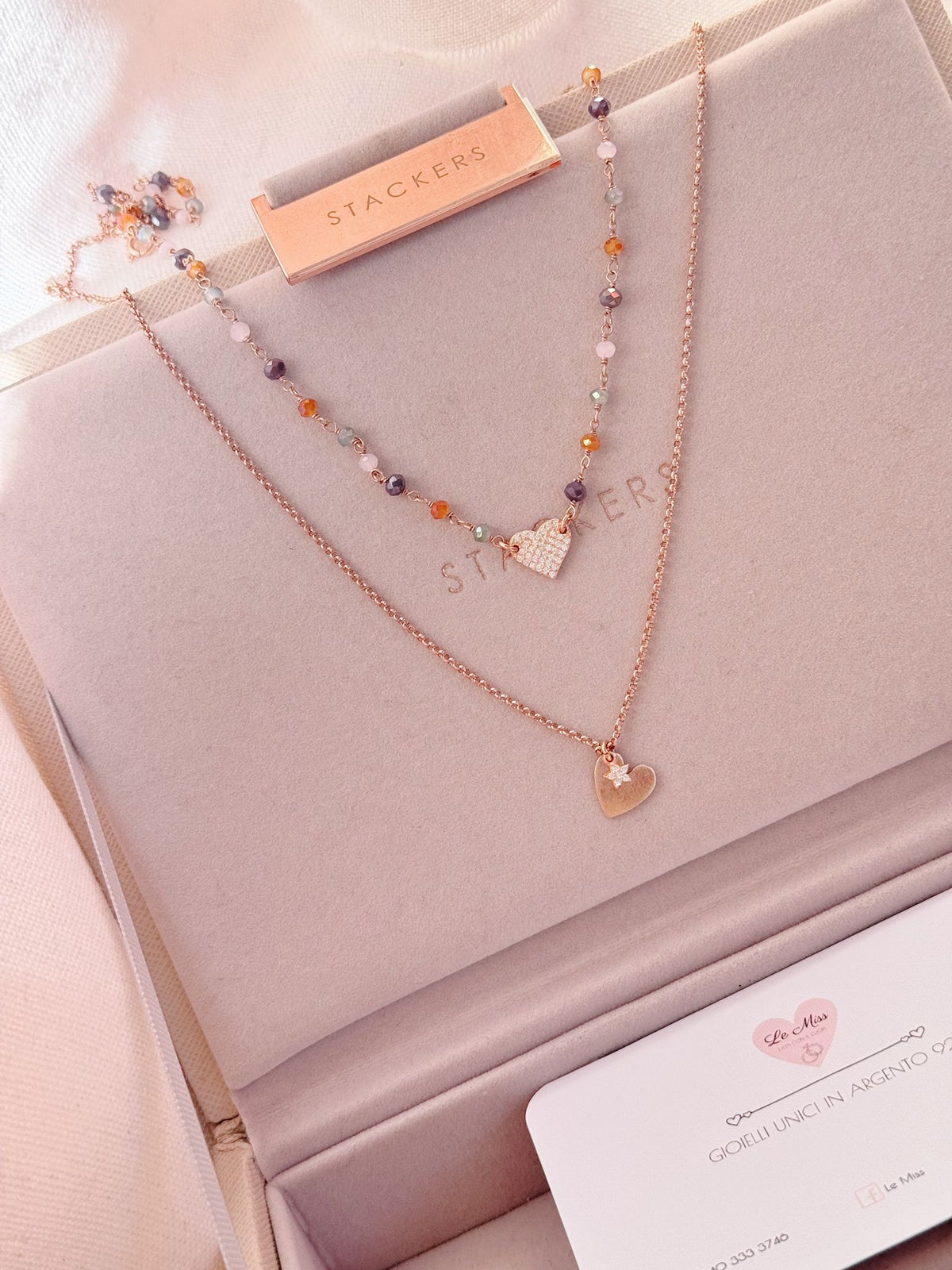 Collana doppio filo cuore e mini stella