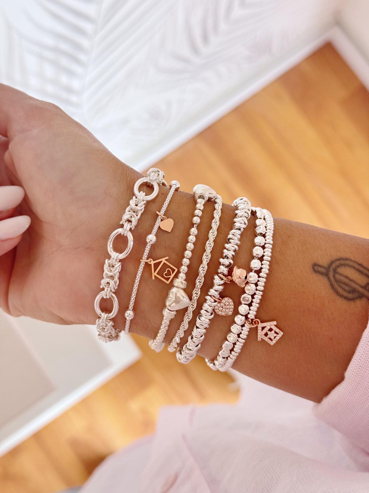 Bracciali filo diamantato mix sfere casetta e micro cuore