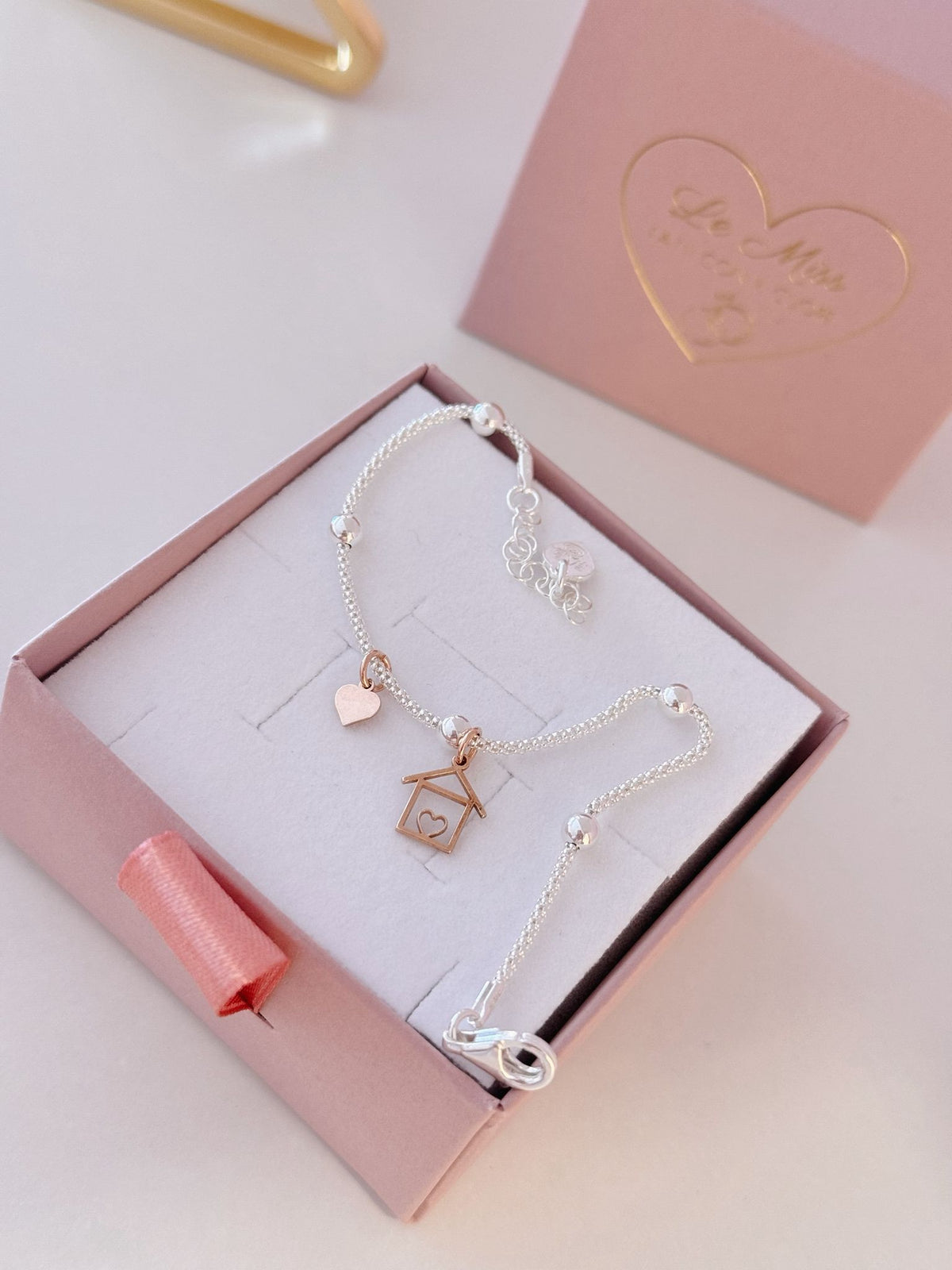 Bracciali filo diamantato mix sfere casetta e micro cuore