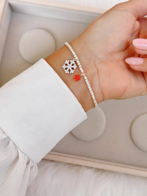 Bracciale mini sfere diamantate fiocco neve e micro stella